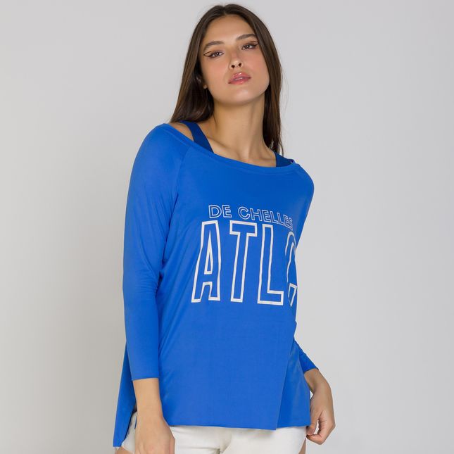Blusa Manga 7/8 Fendas Laterais AZUL FT0788BL