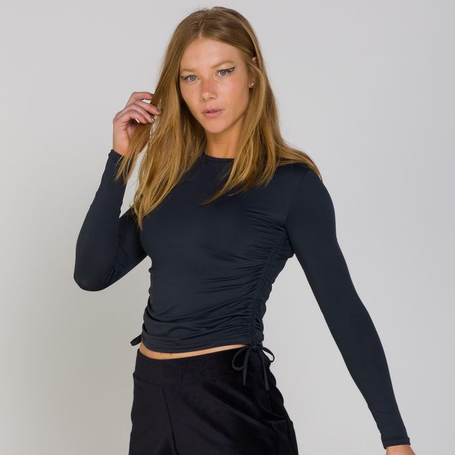 Blusa Manga Longa Laterais Franzidas PRETA FT0719BL