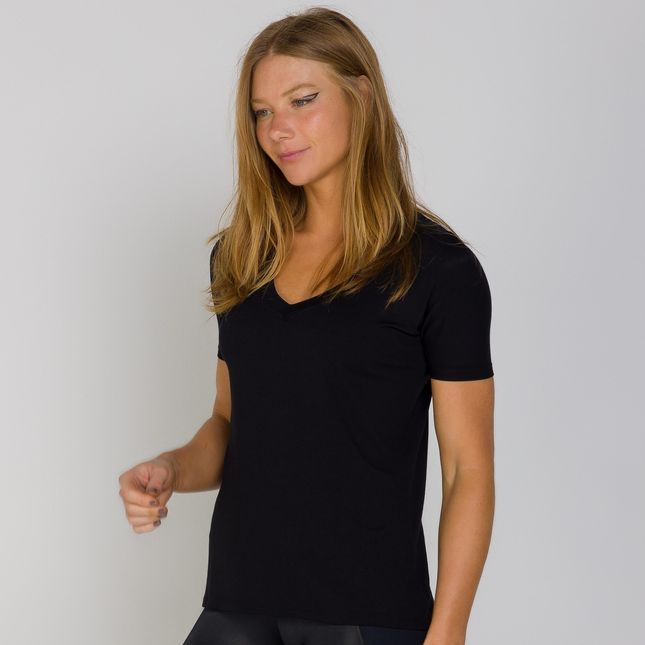 Blusa Manga Curta Decote V  FT0836BL