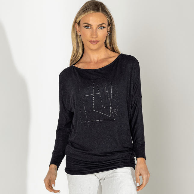 Blusa Gola Canoa e Manga Longa Silk FT0906BL