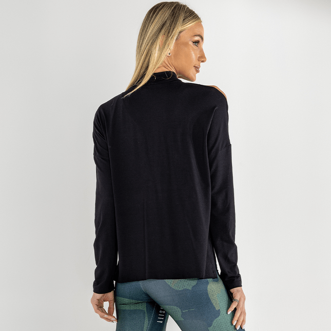 Blusa Manga Longa Ombros Vazados e Silk FT0966BL