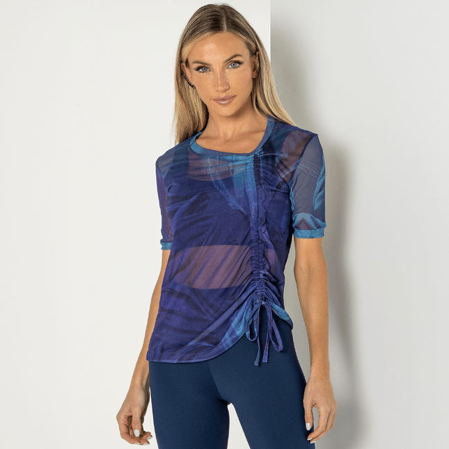Blusa em Tule Manga Curta Gola Assimétrica FT0957BL