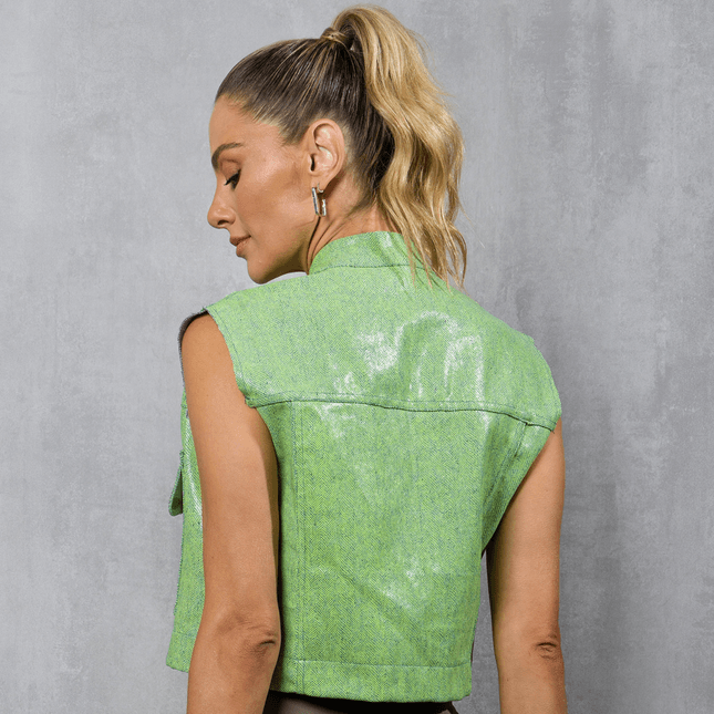 Colete Jeans Verde com Textura FT1057CO