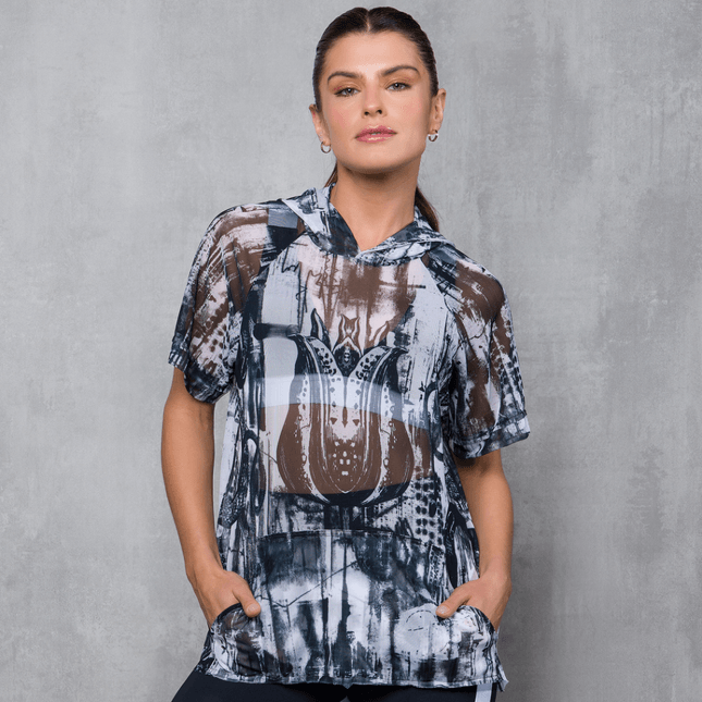 Blusa de Tule Estampado com Capuz FT1100CO