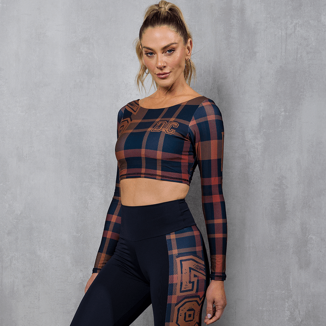 Cropped Xadrez de Manga Comprida FT1145BL