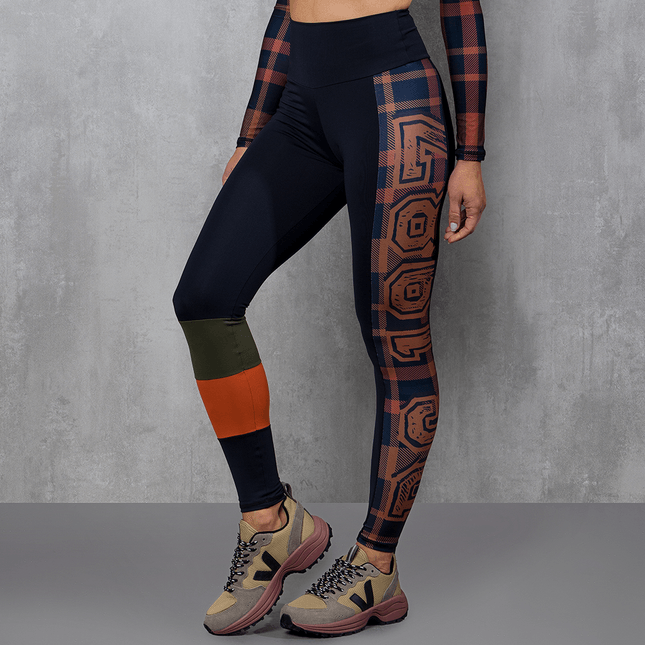 Calça Legging Recorte Estampado Detalhe Lateral Bicolor FT1146CA