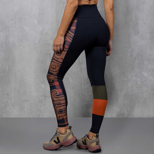 Calça Legging Recorte Estampado Detalhe Lateral Bicolor FT1146CA
