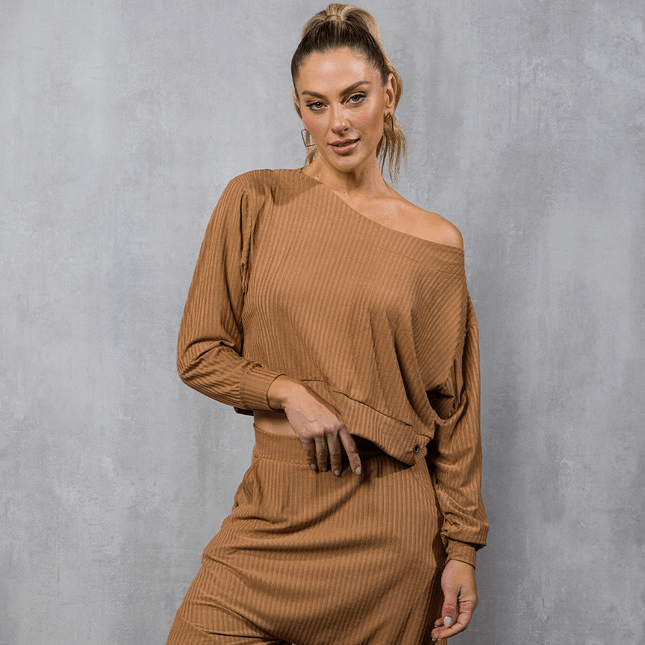 Blusa Larguinha Manga Longa Tecido Canelado FT1151BL
