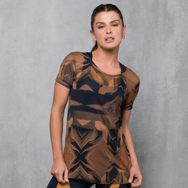 Blusa em Tule Costas Vazadas Estampada FT1121BL