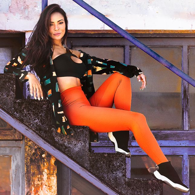 Parka Longa Estampada com Capuz e Zíper FT1177CS