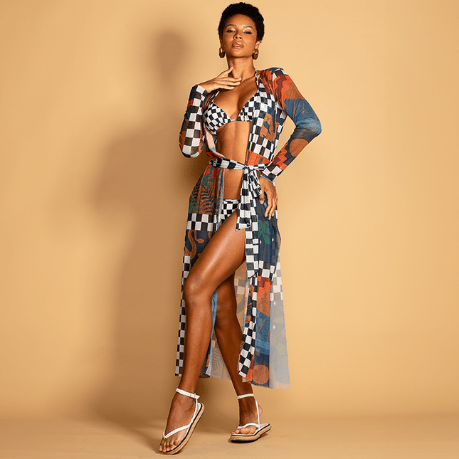 Kaftan Longa em Tule com Faixa Mediterrâneo SP0988BQ