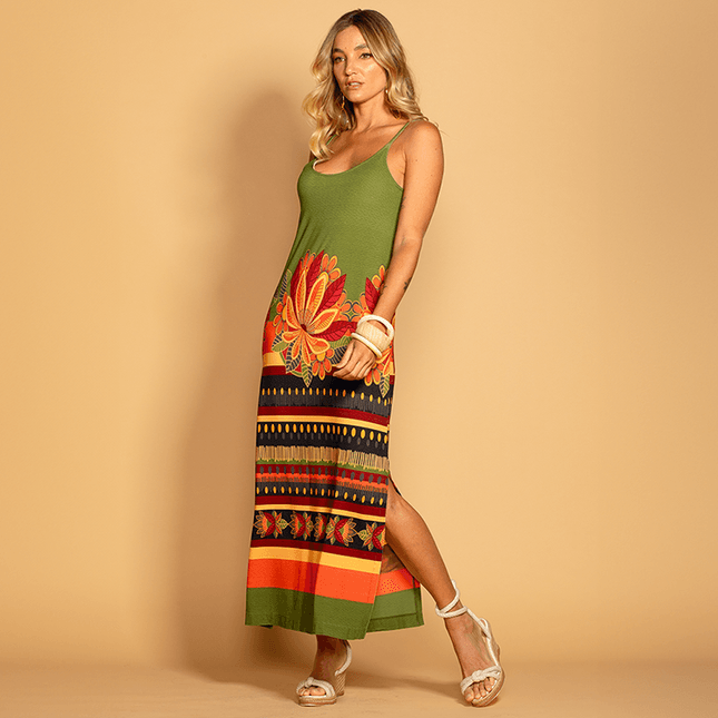 Vestido Malha Tricô Alças Finas Estampa Maná SP1078BQ
