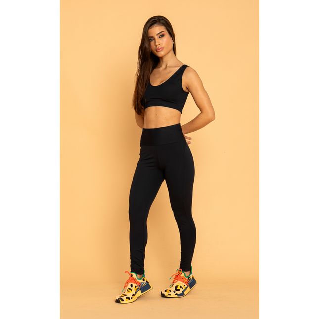 Calça Legging Laterais em Tela Preta Touch FT1237CA
