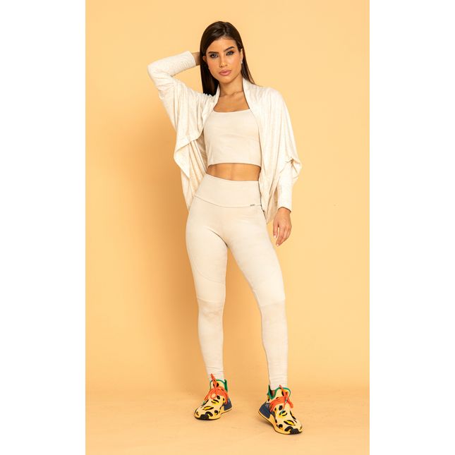 Calça Legging Recortes Horizontais Areia Touch FT1234CA