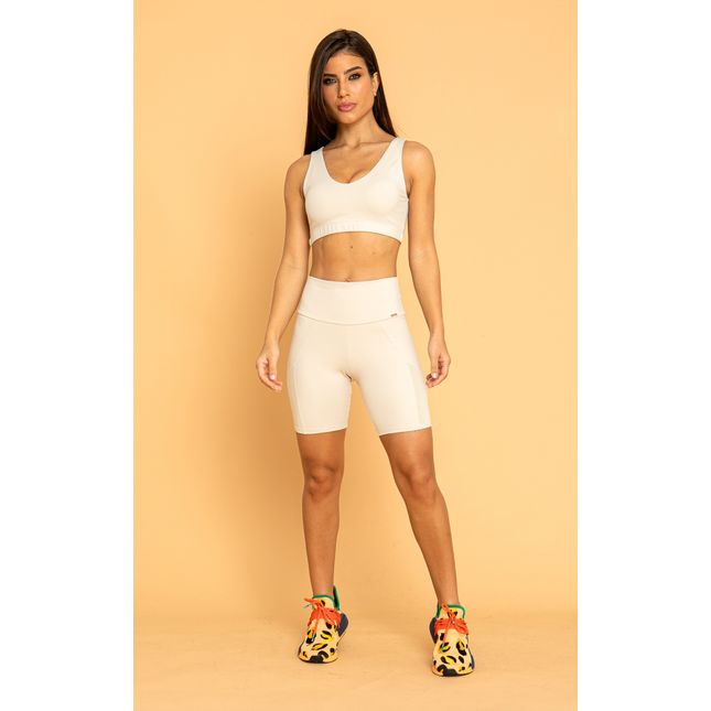 Short Areia Detalhe Recorte Tela Touch FT1232SH