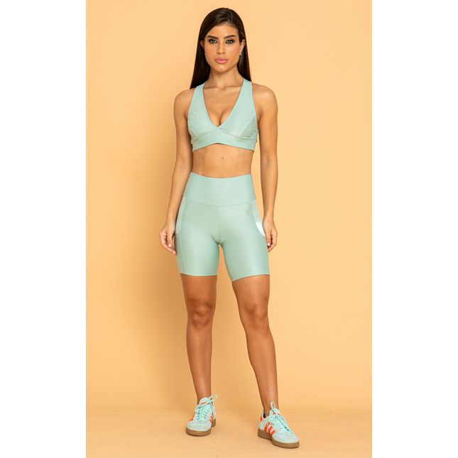 Top Nadador + Bermuda Textura Verde Água Supera
