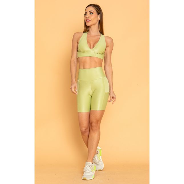 Top Nadador + Bermuda Textura Verde Claro Supera