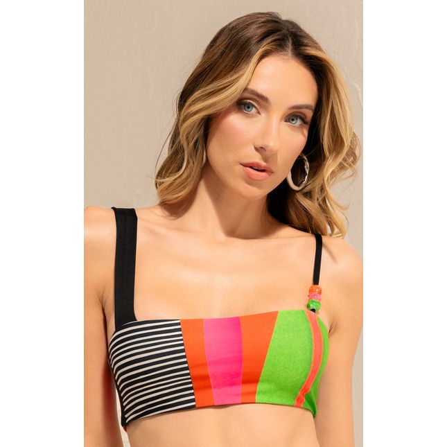 Top Biquini Faixa + Calça Biquini Hot Pant Dupla Face Coral Imperial