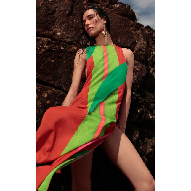 Vestido Detalhe Lateral Crepe Coral Imperial SP1459BQ