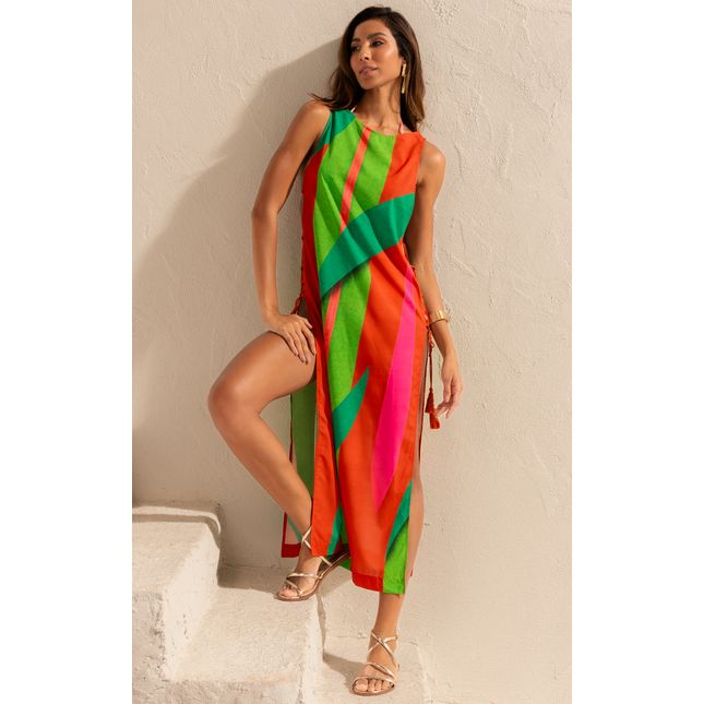Vestido Detalhe Lateral Crepe Coral Imperial SP1459BQ