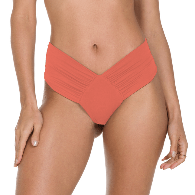 Calça Biquíni Larga Drapeada Fio Basic Bikini BB2003CL Coral
