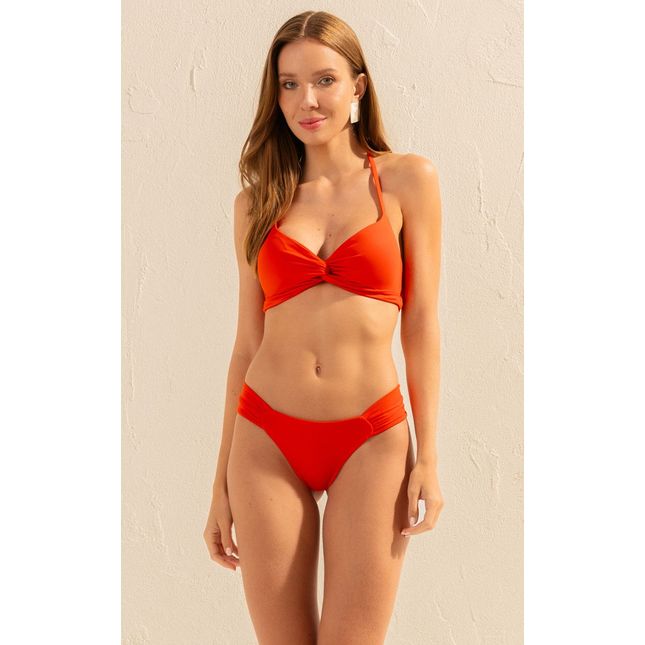 Top Biquíni Torcido + Calça Biquíni Drapeada - Laranja