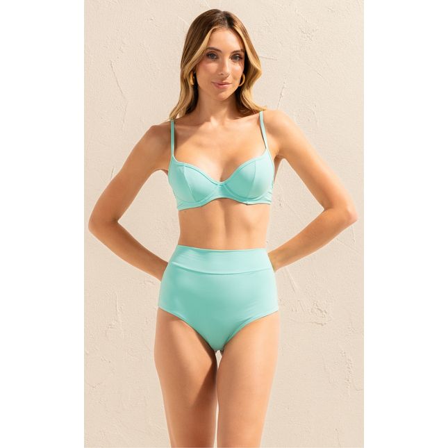 Top Biquíni Meia Taça Aro + Calça Biquíni Hot Pant Cós Fio - Azul Caribe