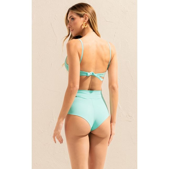 Top Biquíni Meia Taça Aro + Calça Biquíni Hot Pant Cós Fio - Azul Caribe
