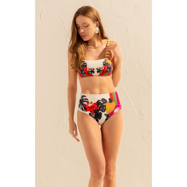 Top Biquini Faixa Dupla Face + Calça Hot Pant Dupla Face Flor do Deserto
