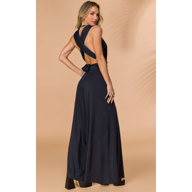 Maiô Multi Amarrações + Calça Pantalona com Elástico - Preto
