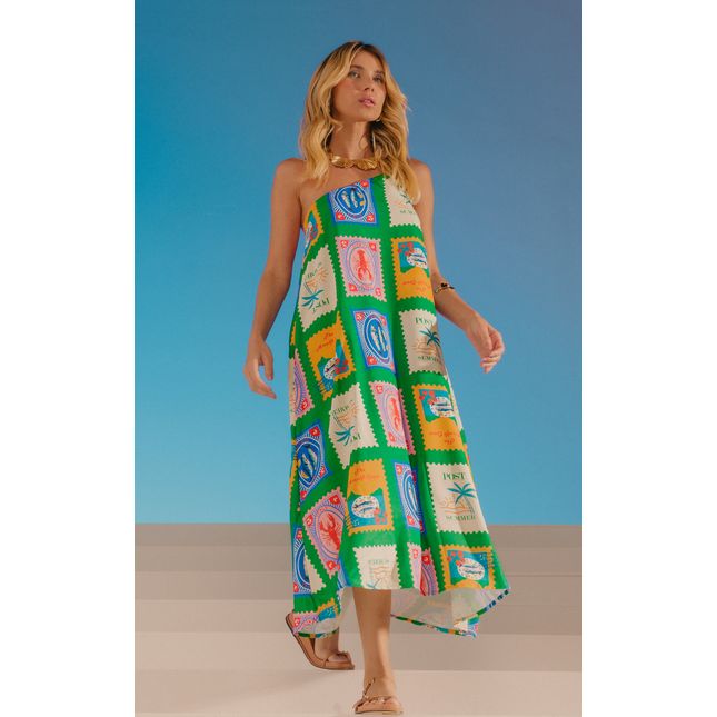 Vestido Midi Ombro Detalhe Crepe Além Mar SP1485BQ