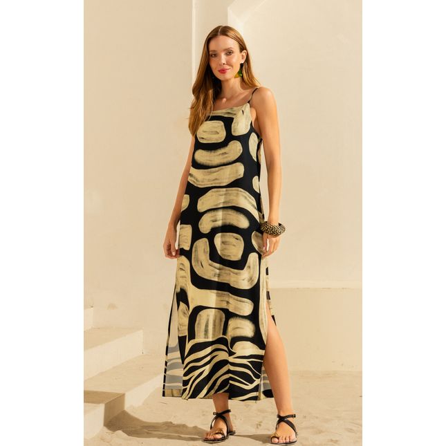Vestido Alças Finas Crepe Luz de Areia SP1471BQ