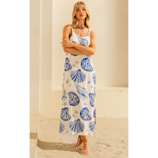 Vestido Longo Detalhe Viscose Dança das Ondas  SP1622BQ