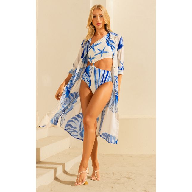 Saída de Praia Midi Crepe Dança das Ondas  SP1621BQ