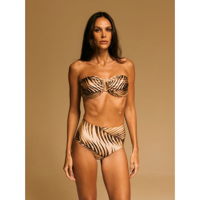 Top Biquini Bandeau + Calça Biquini Hot Pant Brilho Mykonos