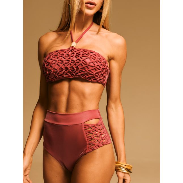 Top Biquini Bandeau + Calça Hot Pant Detalhe Especiarias do Nilo