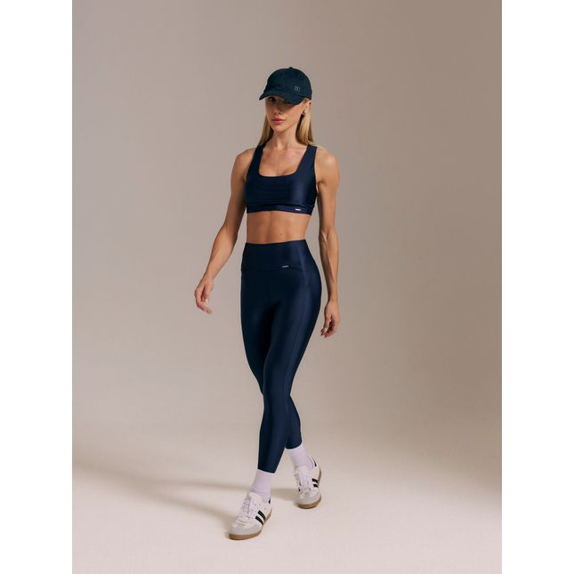 Top Fitness Básico Nadador + Calça Legging Recorte Azul Marinho