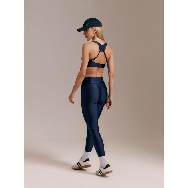Top Fitness Básico Nadador + Calça Legging Recorte Azul Marinho
