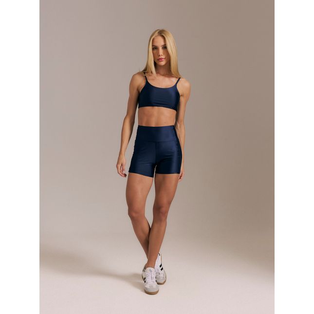 Top Fitness Básico + Short Fitness Recorte Azul Marinho