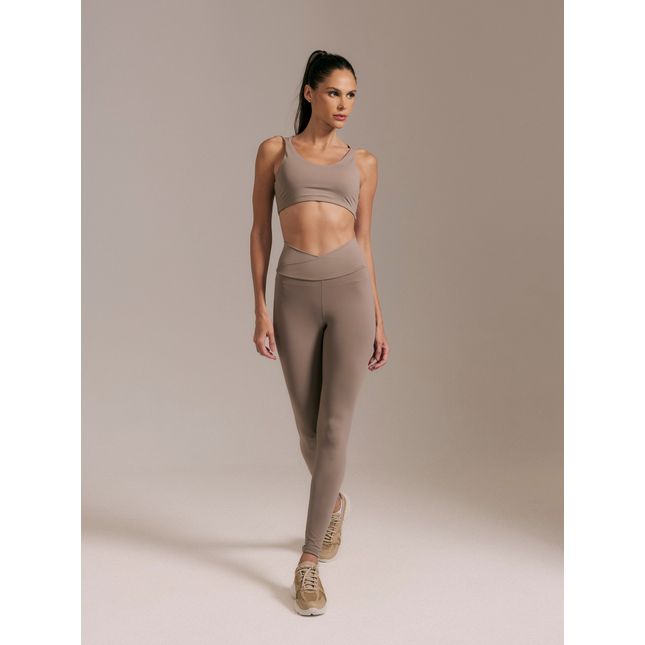 Top Fitness Detalhe + Calça Legging Detalhe Evolução Taupe