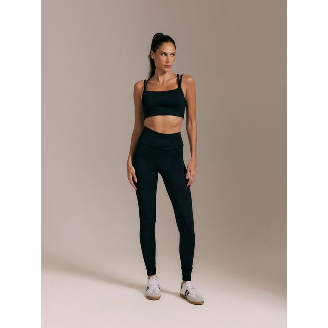 Top Fitness Textura + Calça Legging Textura Trama Preto