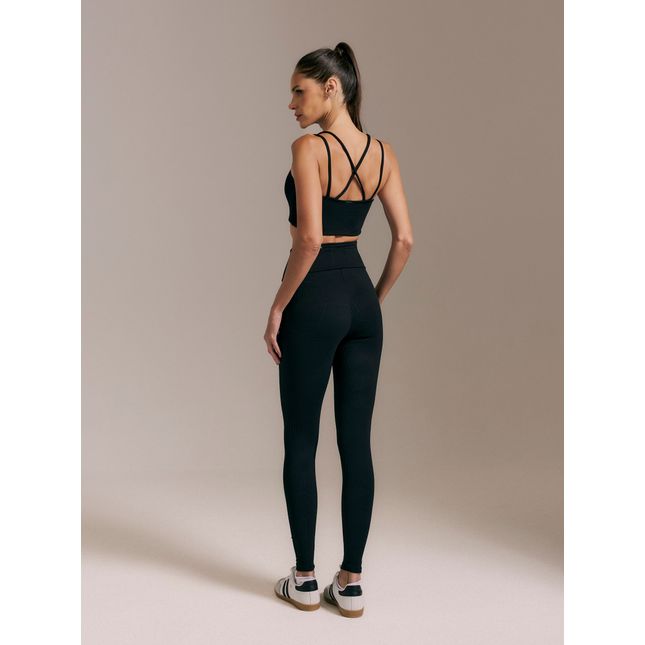 Top Fitness Textura + Calça Legging Textura Trama Preto