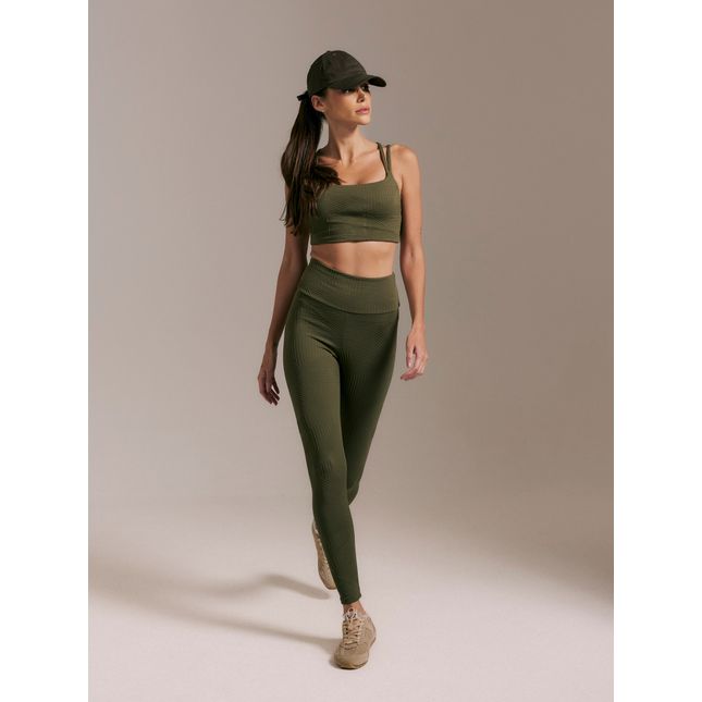 Top Fitness Textura + Calça Legging Textura Trama Verde Musgo