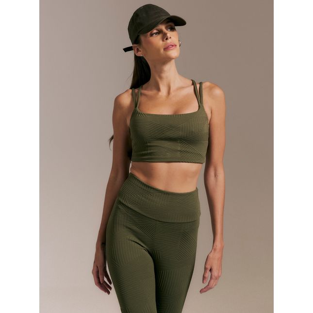 Top Fitness Textura + Calça Legging Textura Trama Verde Musgo