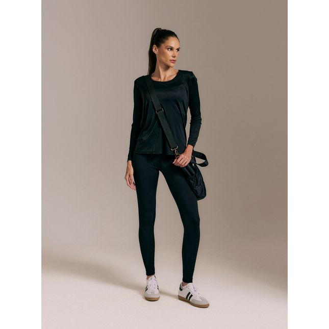 Blusa Básica Manga Longa + Calça Legging Textura Trama Preto