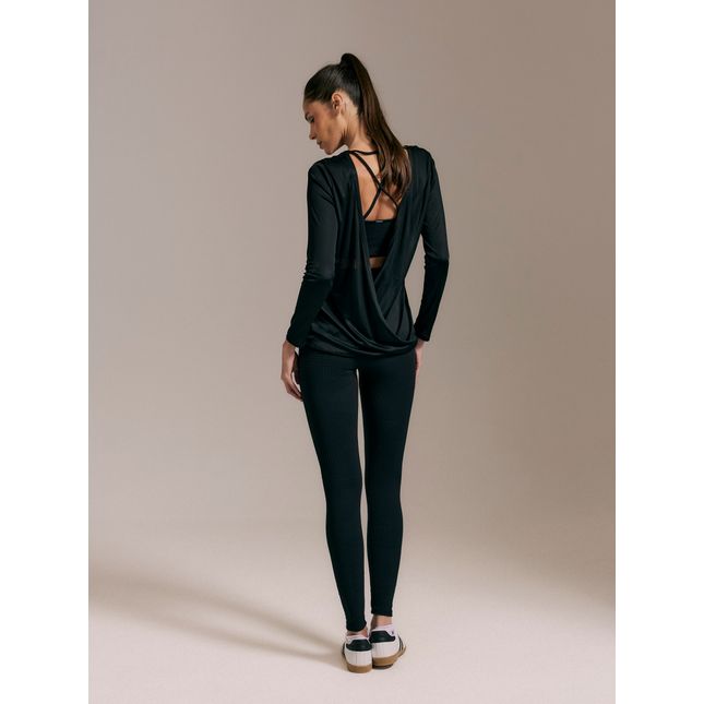 Blusa Básica Manga Longa + Calça Legging Textura Trama Preto