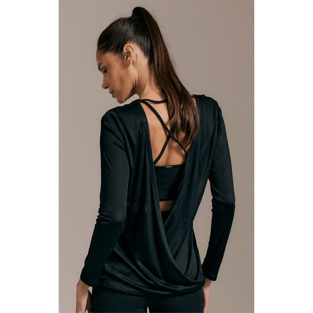 Blusa Básica Manga Longa Detalhe Poliamida Trama FT1334BL