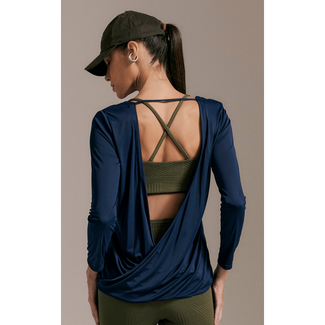 Blusa Básica Manga Longa Detalhe Poliamida Trama FT1334BL