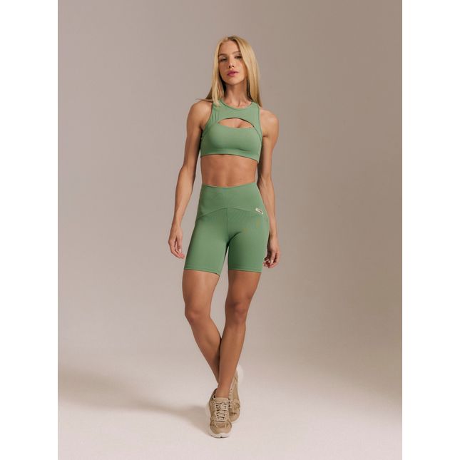 Top Fitness Canelado + Short Fitness Canelado Raízes Eucalipto