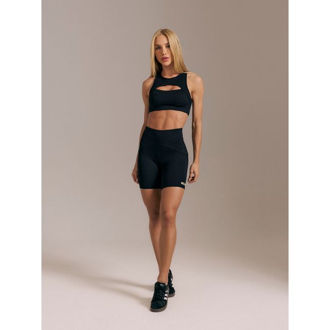 Top Fitness Canelado + Short Fitness Canelado Raízes Preto